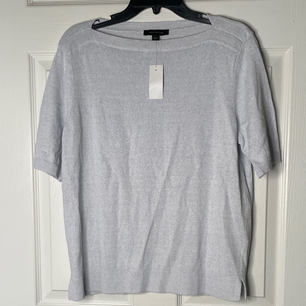 NWT Ann Taylor Linen Blend Short Sleeve Knit Top